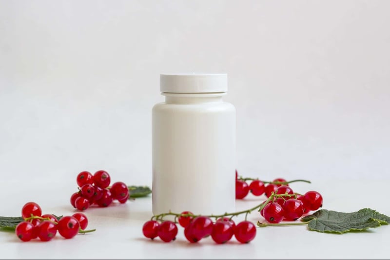 Dog supplement with berries, natural health remedy for dogs, dietary support for pet health.