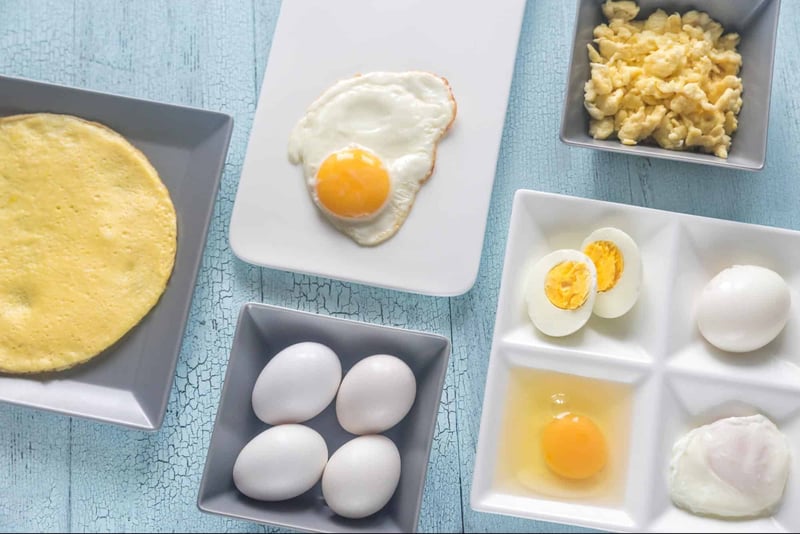 Eggs, scrambled, fried, or boiled, are a healthy protein source for dogs.