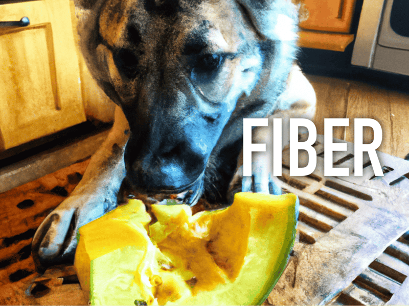 Cute dog eating fresh pumpkin for fiber and digestive health. Natural fiber boost for your pet.