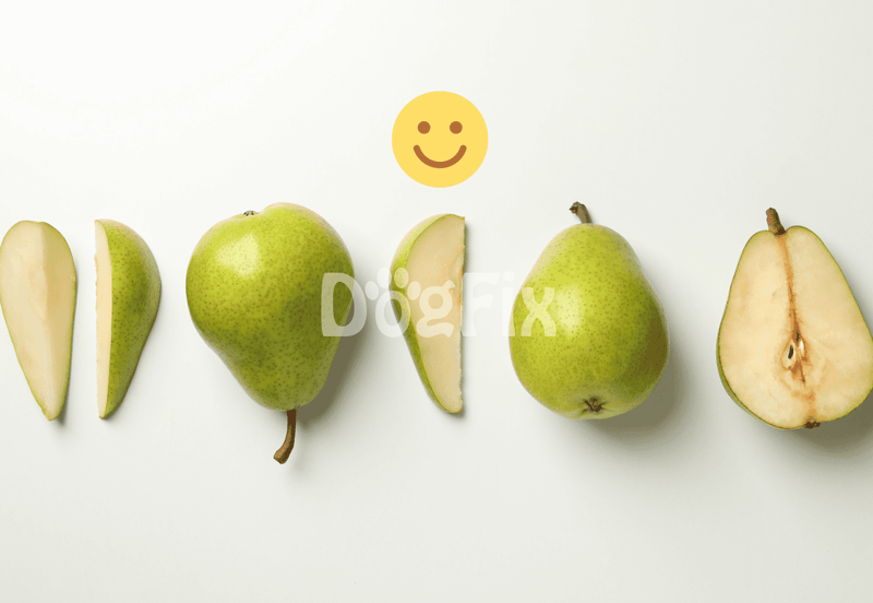 Bright green pears halved and sliced, ideal for healthy dog food and snacks.
