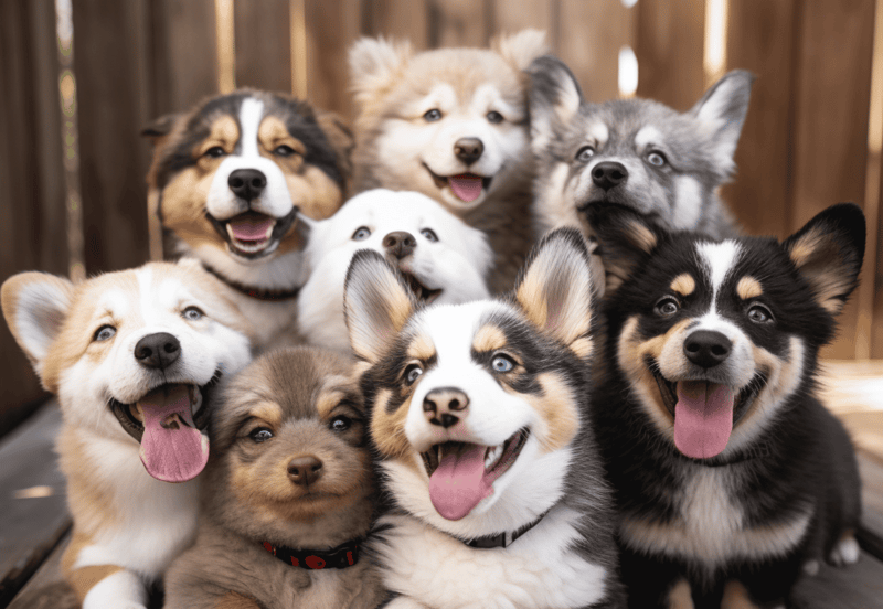Cute puppies smiling and playing outdoors, showcasing the joy and companionship of dogs, perfect for dog care and training websites.