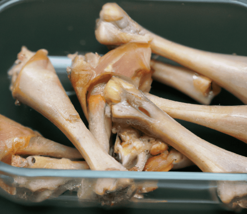 Clean dog bones in a dish for pet treats or meal prep. High-quality, safe for dogs, and nutrient-rich.