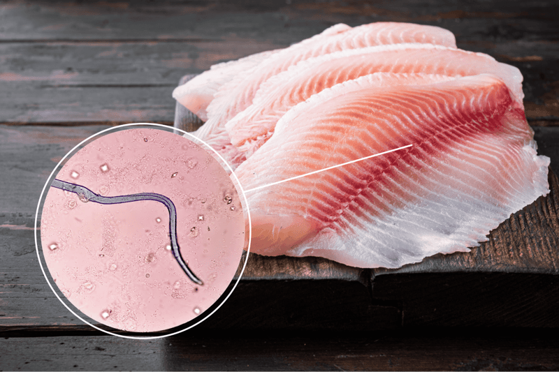 Close-up of fresh raw fish fillets on dark wood background, ideal for seafood recipes and healthy diet.