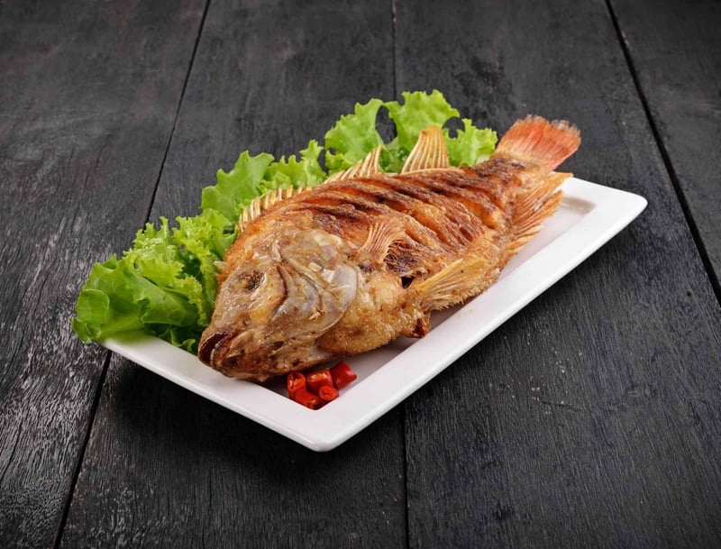 Fresh cooked fish on a white plate with lettuce, perfect for nutritious dog meals.