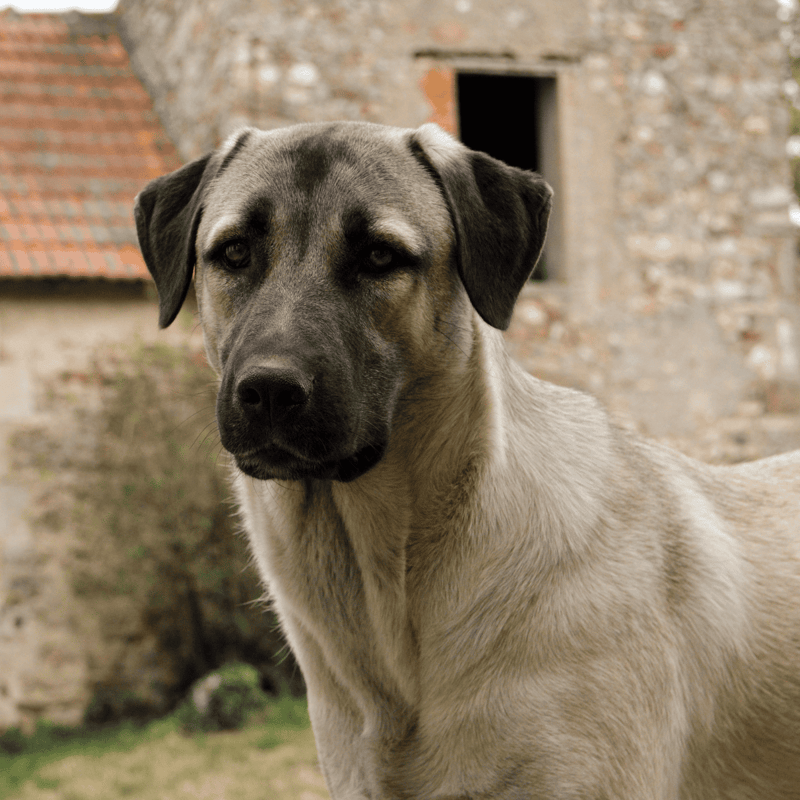 Al: Friendly Labrador Retriever dog with tan and black coat, outdoor setting for dog lovers.