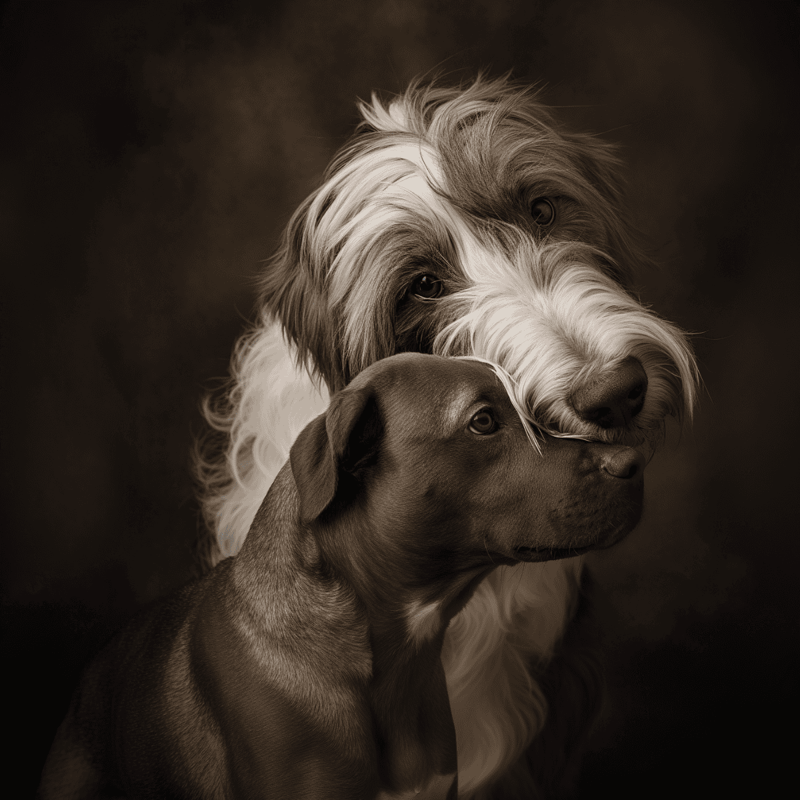 Cute dog portrait featuring two playful and affectionate dogs, showcasing their bond and loyalty.