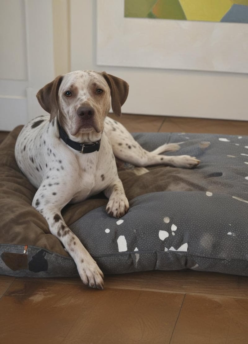 Adorable dog lying on a cozy bed, perfect for a relaxing nap.
