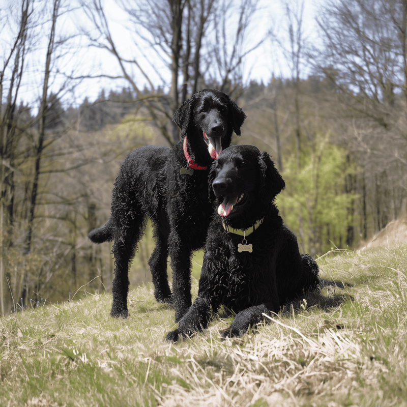 Adorable black Labrador retrievers enjoying a walk in nature, showcasing their playful and friendly nature.