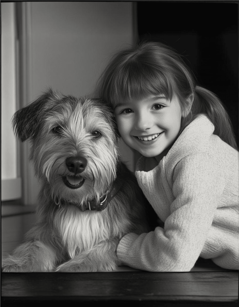 Young girl with her adorable pet dog showing love and companionship.