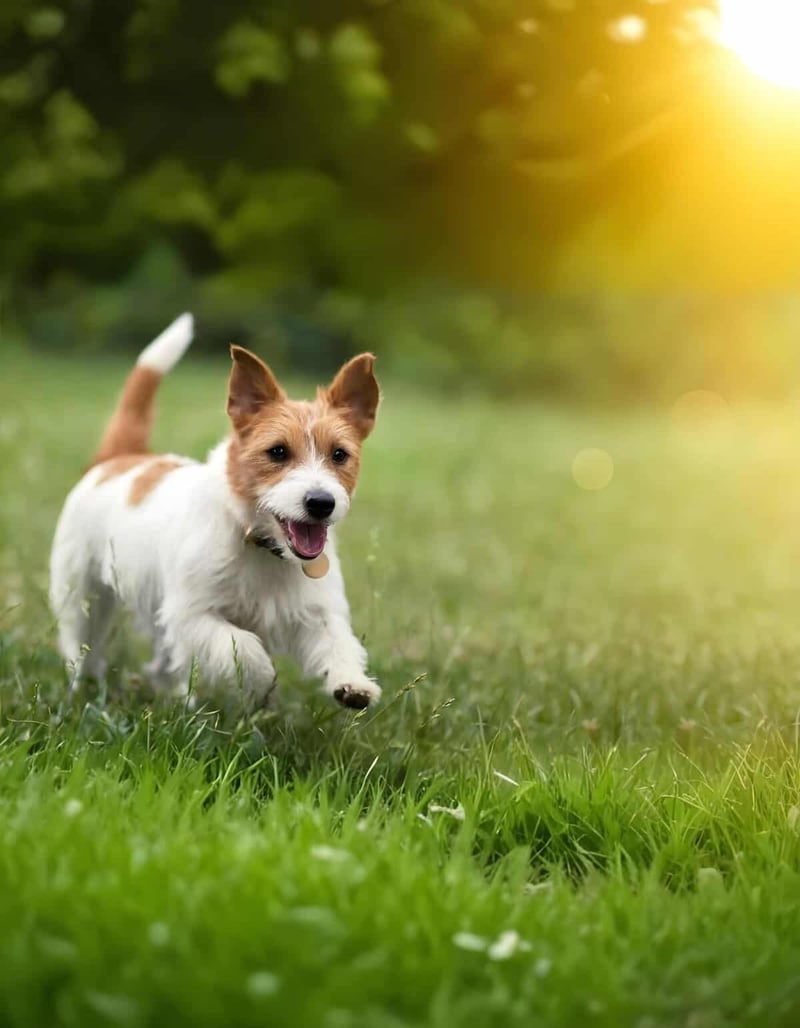 Adorable dog running in the park, enjoying outdoor playtime.