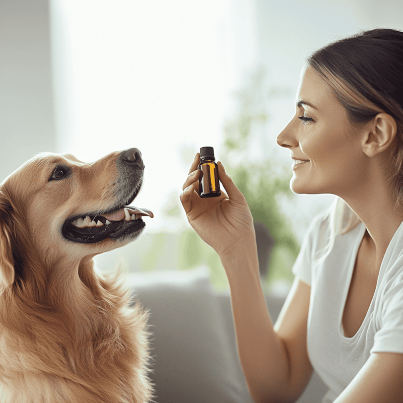 Pet CBD oil for dogs, calming supplement, natural anxiety relief.