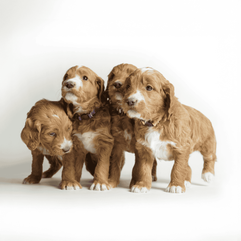 Adorable Goldendoodle puppies with curly coats and expressive eyes, perfect for pet lovers and dog enthusiasts.