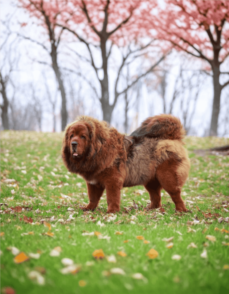 Adorable Mastiff dog standing in the park during fall.