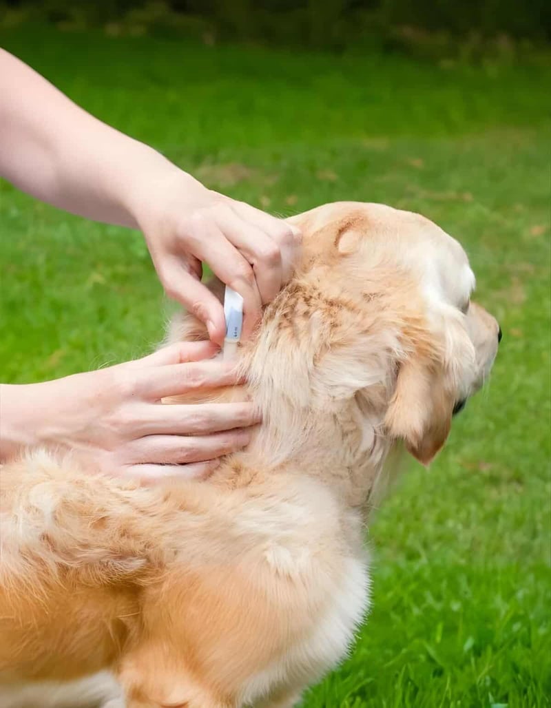 Dog vaccination shot in a pet's neck for health and disease prevention.