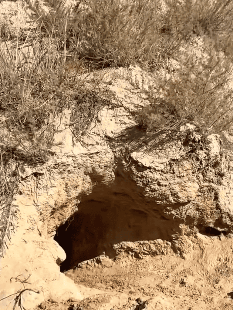 Doghouse cave in the desert landscape.