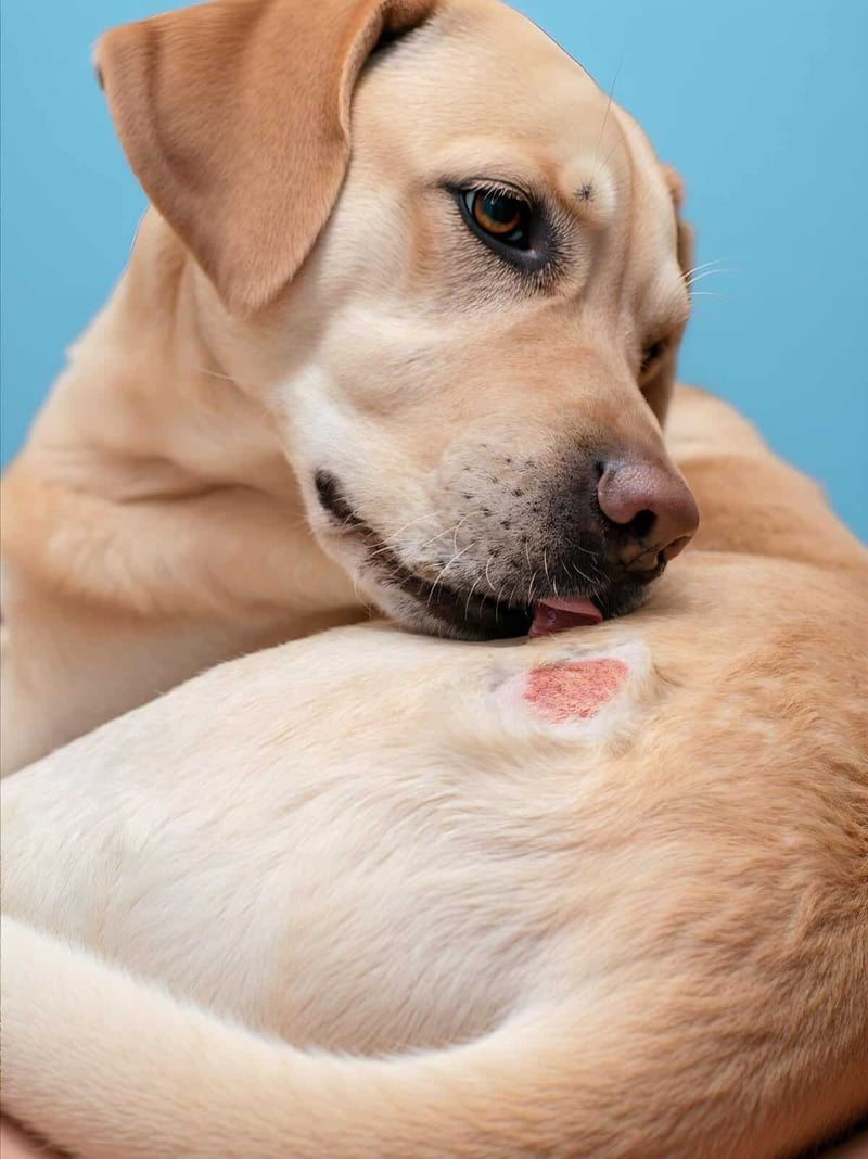 Close-up of a light-colored puppy with a wound on its paw, showing care and healing.