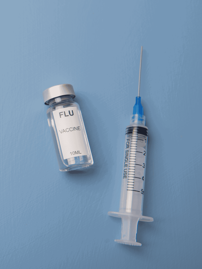 Dog flu vaccine and syringe for pet health and veterinary vaccination needs.