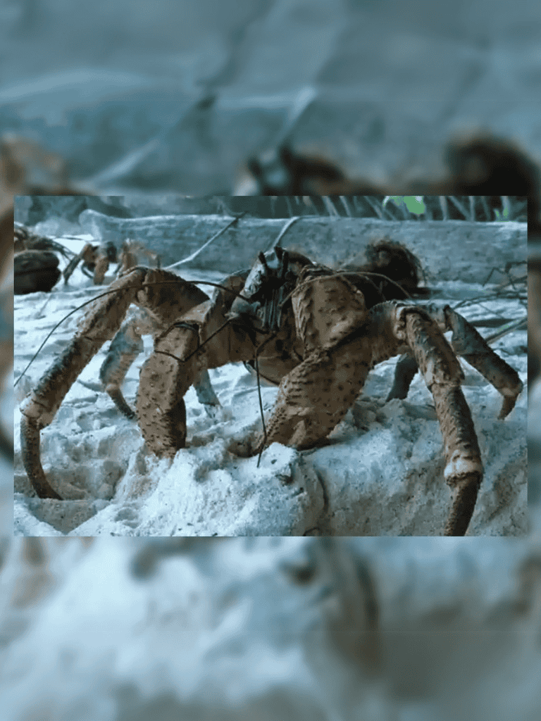 Close-up of a textured crab crawling on sandy beach with clear details.