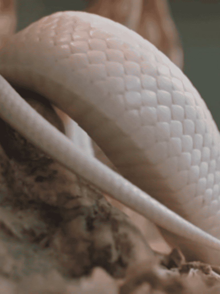 Close-up of a snake's textured scales showing intricate pattern and details in natural habitat.