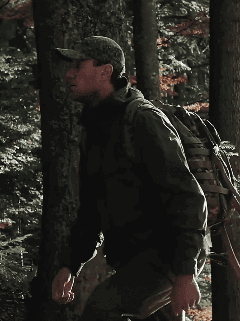 Hiker Exploring Nature in Forest with Backpack.