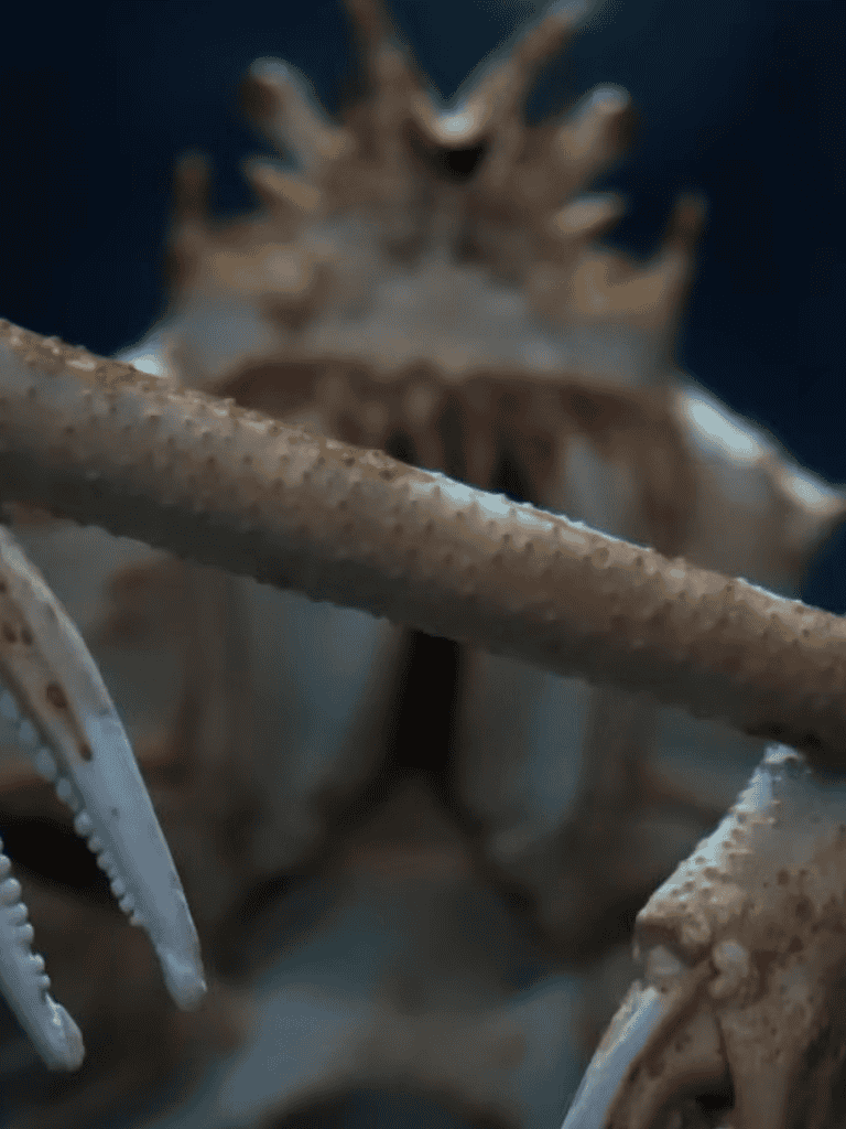 Close-up of a detailed dinosaur fossil showing bones and claws.